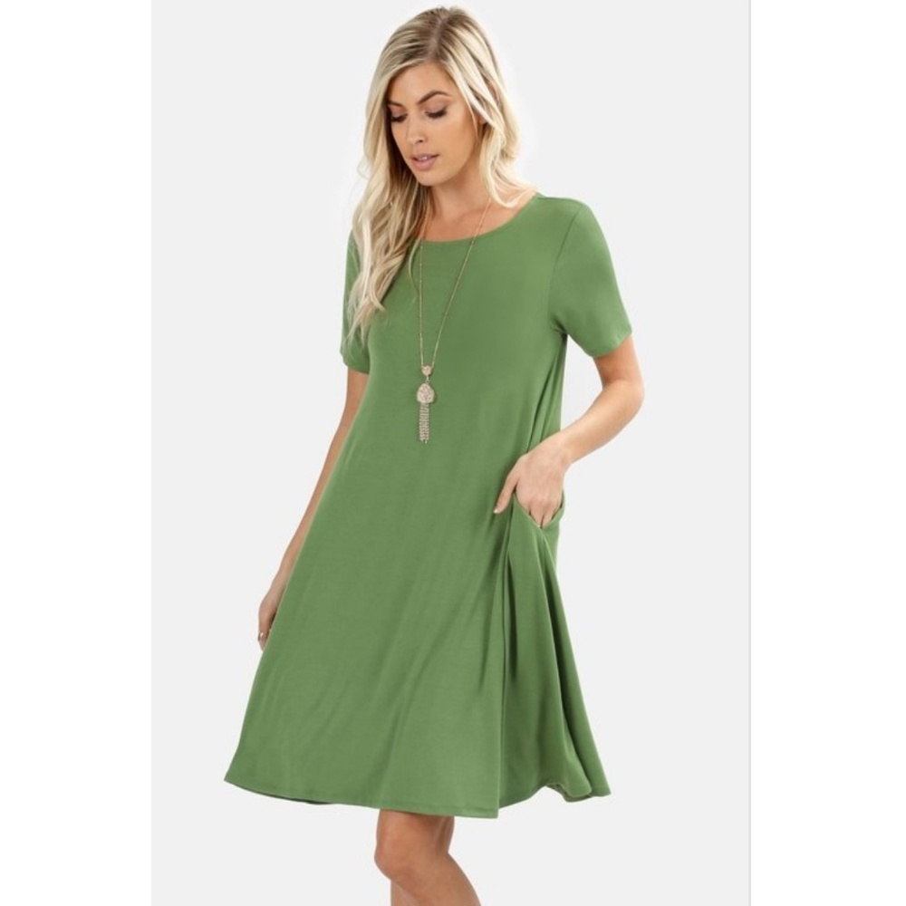 Tunic Dress with Pockets Green ❤ Plus Sizes